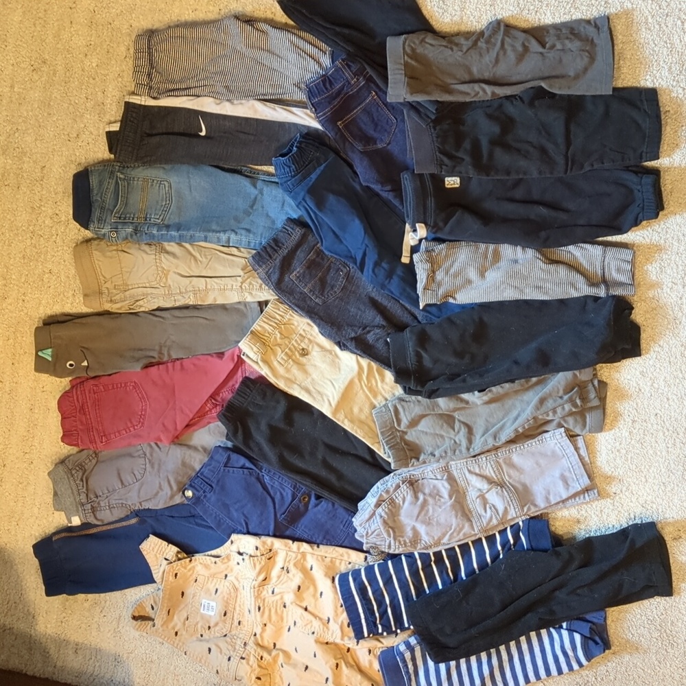 Bundle of 25 Pants + 1 Overalls for 12 Months Boy Toddler